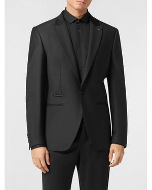 Philipp Plein Blazer De Un Botón Con Estampado Gráfico Y Strass - Negro