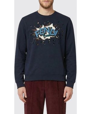 Fendi Cotton Crewneck Sweatshirt With Cartoon Effect Logo - Blue