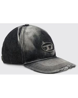 DIESEL Distressed Denim Baseball Cap With Oval D Logo - Black