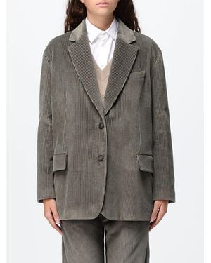 Brunello Cucinelli Single-Breasted Cropped Velvet Blazer With Dropped Shoulders - Grey