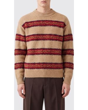 Dries Van Noten Gestreifter Wollpullover Mit Rundhalsausschnitt - Braun