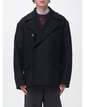 Dries Van Noten Doppelreihiger Caban-Mantel Von Aus Wolle Mit Revers Und Aufgesetzten Taschen - Blau