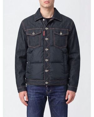 DSquared² Padded Cotton Denim Jacket With Lapel Collar And Pockets - Blue