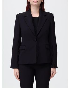Hanita Single-Breasted Polyester Blazer With Lace Inserts And V-Revers - Blue