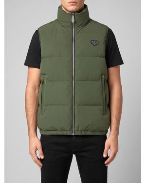 Philipp Plein High Neck Padded Technical Fabric Vest With Zip - Green