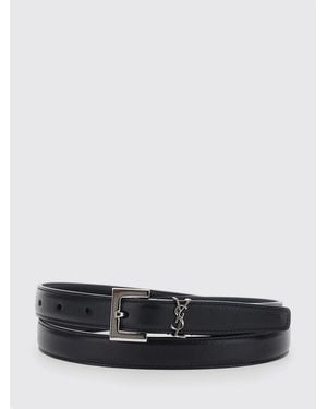 Saint Laurent Cassandre Deer Leather Belt With Ysl Monogram Buckle - White