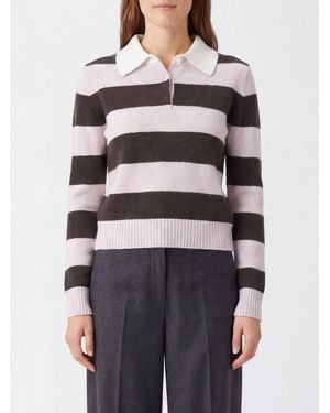 Kujten Long-Sleeved Striped Knit Polo - Pink