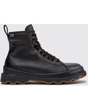 Camper Brutus+ Smooth Calfskin Combat Boots With Lug Sole - Black