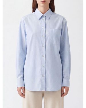The Row Chemise À Rayures En Coton Avec Col Français Et Poche Plaquée - Bleu