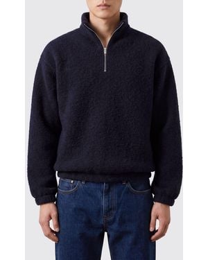 Jil Sander Jersey De Cuello Alto En Mezcla De Lana Con Media Cremallera - Azul