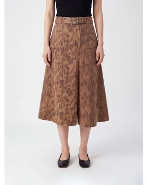 Ganni Asymmetrical Animal-Print Midi Skirt - Brown