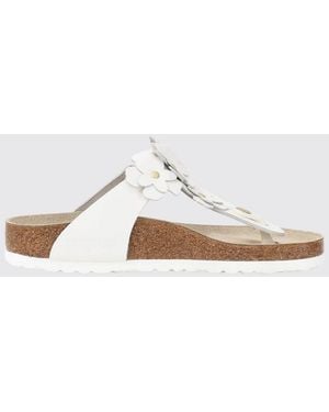 Birkenstock Gizeh Leather Sandal With Applied Flowers - White