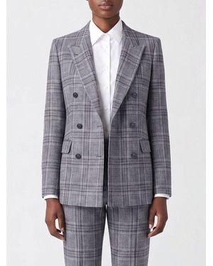Tagliatore Check Pattern Wool And Silk Double-Breasted Blazer - Grey