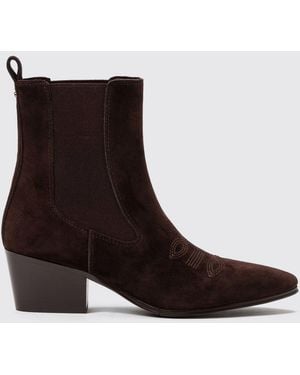 Twinset Chelsea-Boots Aus Veloursleder Mit Mandelförmiger Spitze Und Niedrigem Absatz - Braun