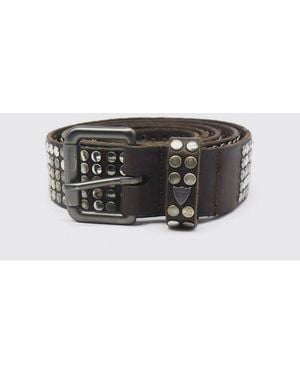 HTC Or Leather Belt With Artisanal Embroidery - Gray