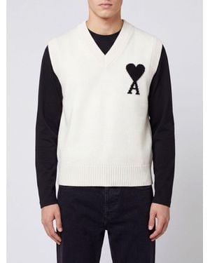 Ami Paris Woll-Strickweste Von Mit V-Ausschnitt Und Logo - Grau