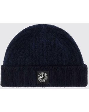 Stone Island Alpaca Wool Blend Beanie With Cuff And Logo Patch - Blue