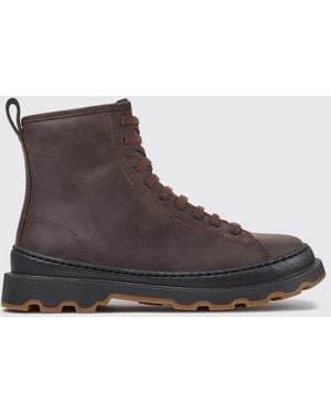 Camper Brutus+ Lace-Up Nubuck Combat Boots With Lug Sole - Brown