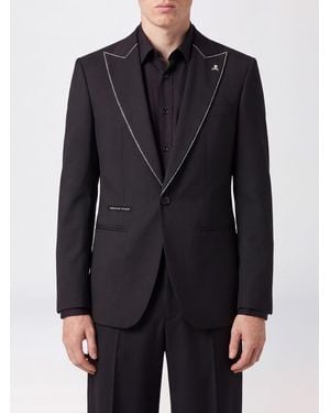 Philipp Plein Single-Breasted Polyester Blazer With Contrast Piping - Blue