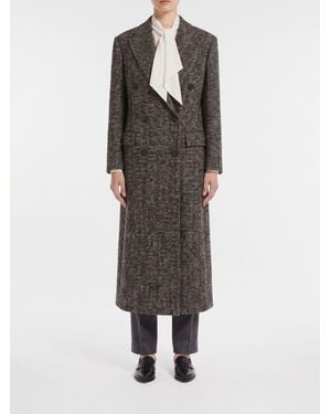 Tagliatore Chevron Pattern Double-Breasted Long Wool Coat With Classic Lapels - Brown