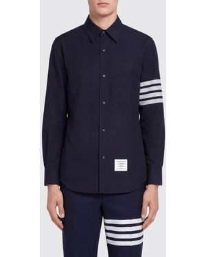 Thom Browne Camisa Slim Fit De Lana Y Algodón Con Detalle 4-Bar - Azul