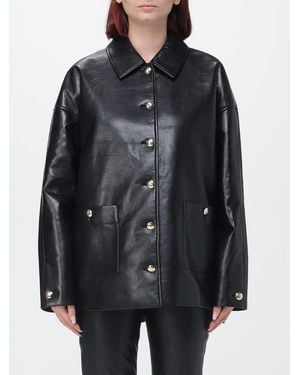 Anine Bing Luca Recycled Leather Shirt Jacket With Metal Buttons - Black