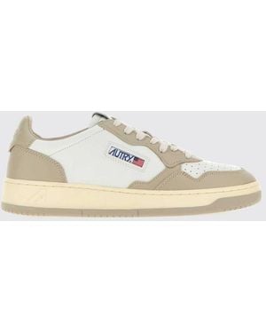 Autry Medalist Low Two-Tone Calfskin And Suede Trainers - Natural