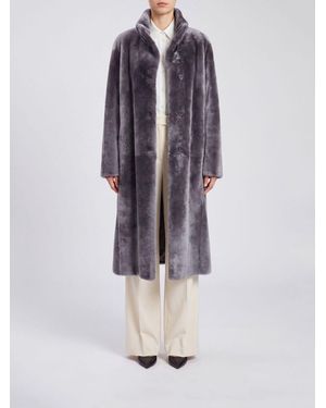 Giorgio Armani High Neck Lamb Shearling Coat - Blue