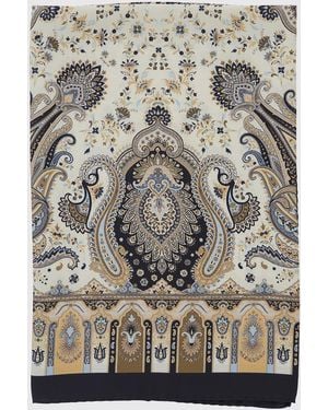 Etro Pure Silk Scarf With Abstract Paisley Print - Grey