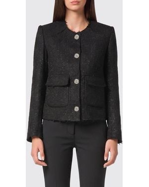 Philipp Plein Single-Breasted Short Tweed Blazer With Jewelled Buttons - Black