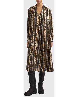 Momoní MomonÌ Flira Midikleid-Tunika Aus Viskose Mit Abstraktem Druck Und Gürtel - Natur