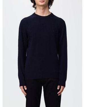 Brooksfield Crew-Neck Wool Jumper With Ribbed Cuffs And Hem - Blue
