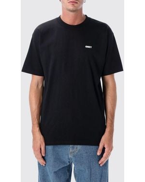 Obey Crew-Neck Cotton T-Shirt With Graphic Print And Contrast Logo - Black