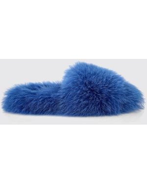 Philipp Plein Solid Colour Fur Slide Sandals With A Low Heel - Blue