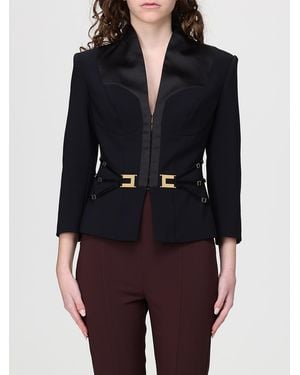 Elisabetta Franchi Belted Blazer With Logo - Blue