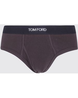 Tom Ford Contrast Logo Waistband Stretch-Cotton Briefs - Blue