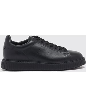 Hogan H-Stripes Calfskin Leather Trainers With Perforated H Logo - Black