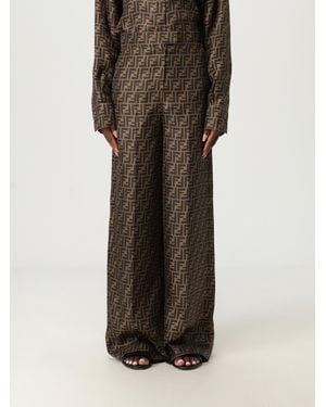 Fendi Silk Pants With Monogram Motif - Brown
