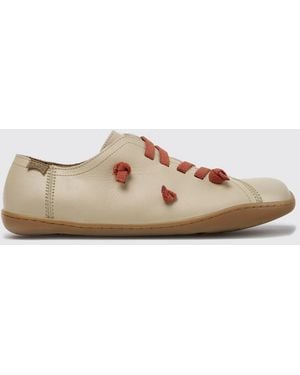 Camper Twins Leather Slip-On Trainers With Elasticated Laces - Natural