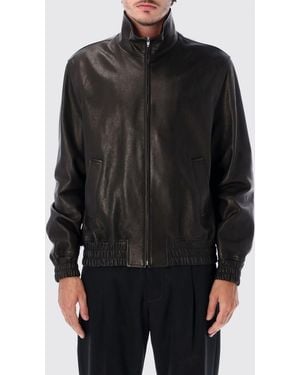 Valentino Garavani Smooth Calfskin Leather Bomber Jacket With High Neck - Black