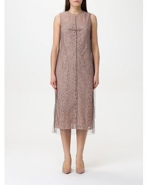 Fendi Lace Midi Dress With Tulle Overlay - Multicolor