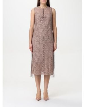 Fendi Lace Midi Dress With Tulle Overlay - Multicolour