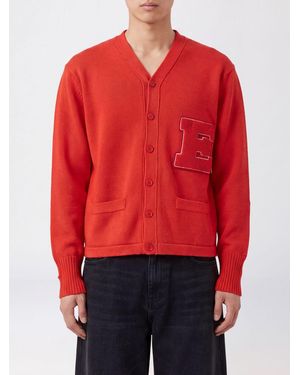ERL Wool, Silk And Cashmere Blend Cardigan With V-Neck And Logo Patch - Red