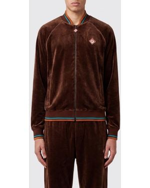 CASABLANCA Velvet Bomber Sweatshirt With Zip Closure And Contrasting Logo - Brown