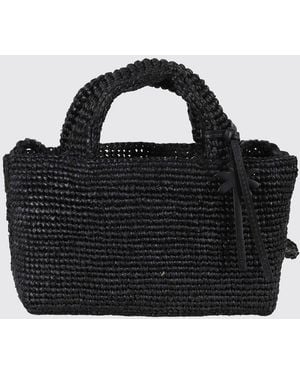 Manebí Raffia Mini Crochet Bag With Double Handle And Braided Strap - Black