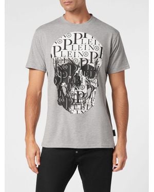 Philipp Plein Cotton T-Shirt With Skull Print And Hexagon Logo - Grey