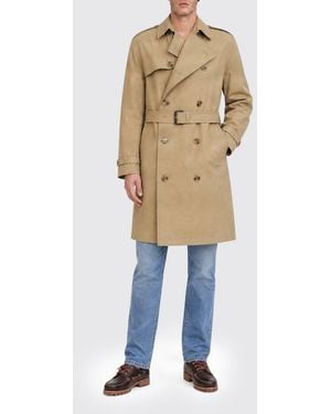 BOSS Double-Breasted Cotton Knee-Length Trench Coat With Belt And Epaulettes - Natural