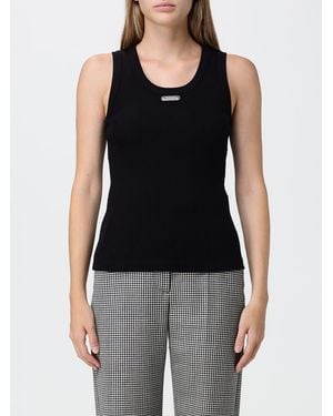 McQueen Sleeveless Slim Fit Stretch Cotton Top With Applied Logo - Black