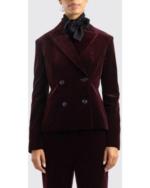 Alaïa Cropped Double-Breasted Velvet Blazer With Peak Lapels - Purple