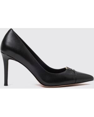 Twinset Smooth Leather Court Shoes With High Stiletto Heel And Metallic Logo - Black